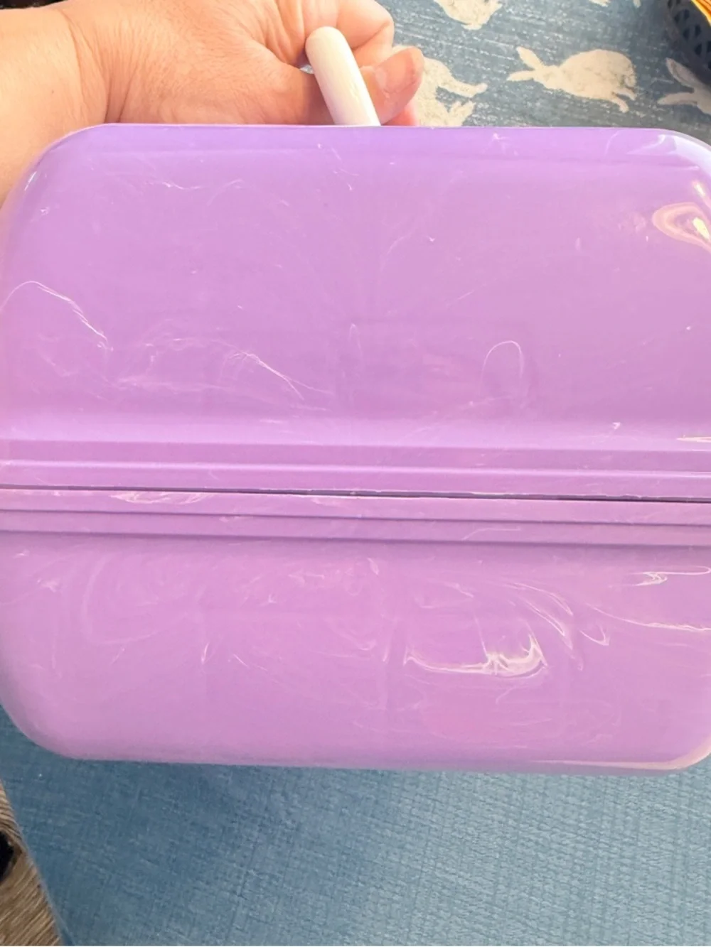 Caboodles Purple Plastic Cosmetic Box with Colorful Geometric Logo 90s